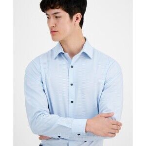 Alfani Men's Nick Geo-Print Dress Shirt, White Blue, 17-17 12/ 36-37US